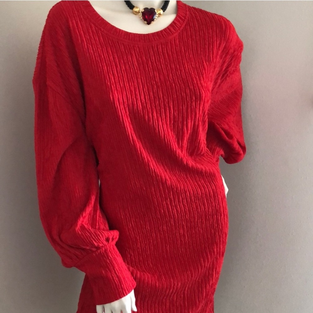 🎁🥂Host Pick🥂 New Eloquii Red Textured Fabric Long Sleeve Retro Dress - Picture 2 of 15